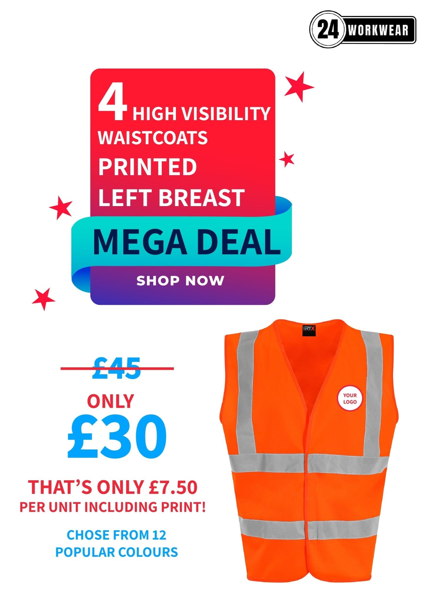 4 x High Visibility Waistcoat Deal - 24 Workwear - High Visibility