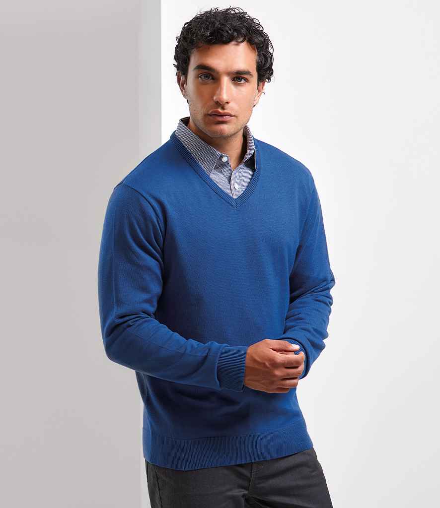 Premier Knitted Cotton Acrylic V Neck Sweater - 24 Workwear - Jumper