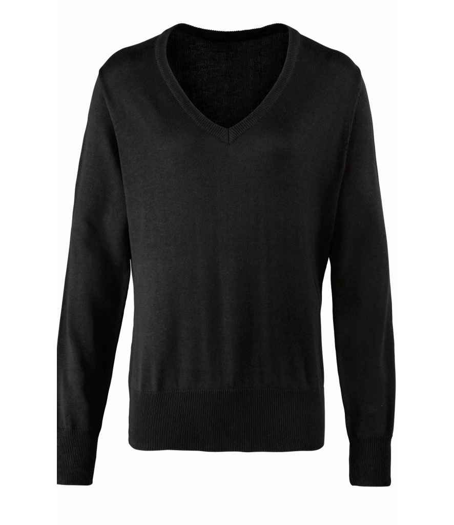 Premier Ladies Knitted Cotton Acrylic V Neck Sweater - 24 Workwear - Jumper