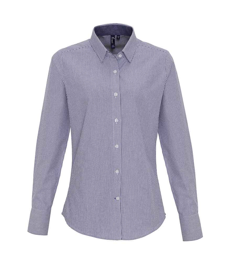 Premier Ladies Long Sleeve Striped Oxford Shirt - 24 Workwear - Shirt