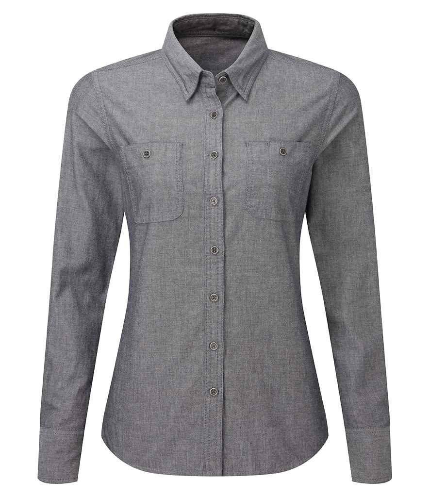 Premier Ladies Organic Fairtrade Long Sleeve Chambray Shirt - 24 Workwear - Shirt