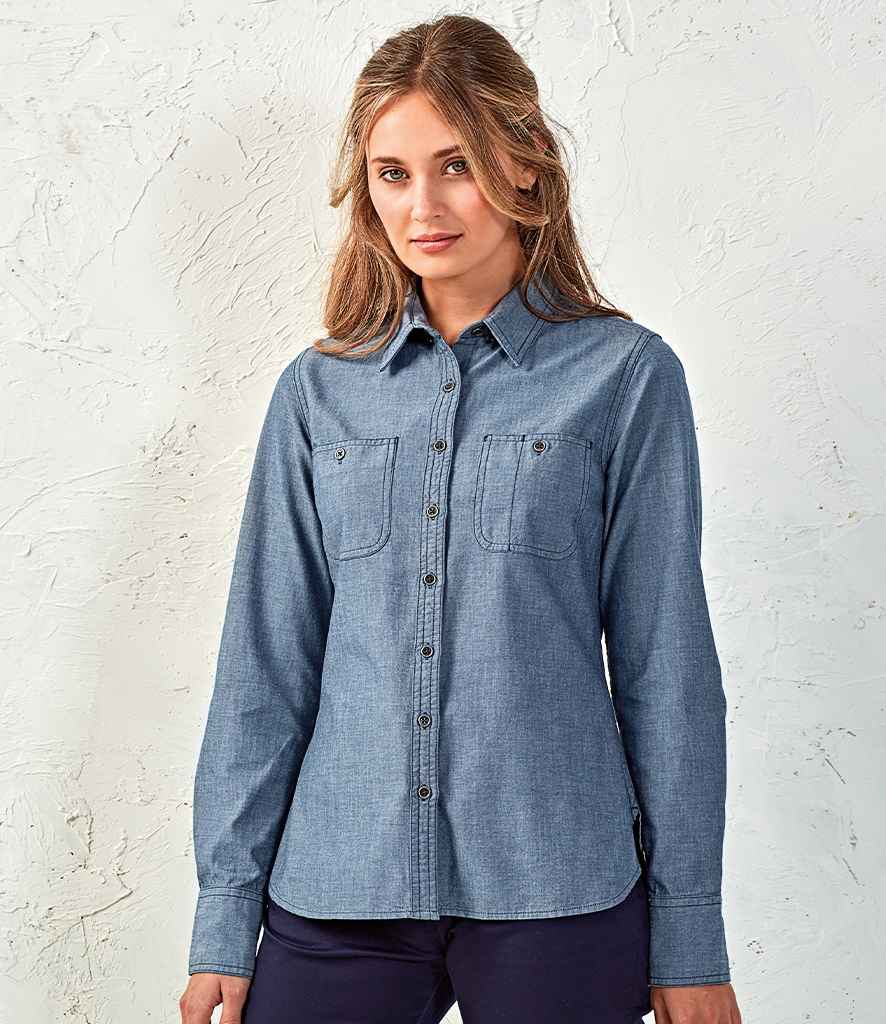 Premier Ladies Organic Fairtrade Long Sleeve Chambray Shirt - 24 Workwear - Shirt