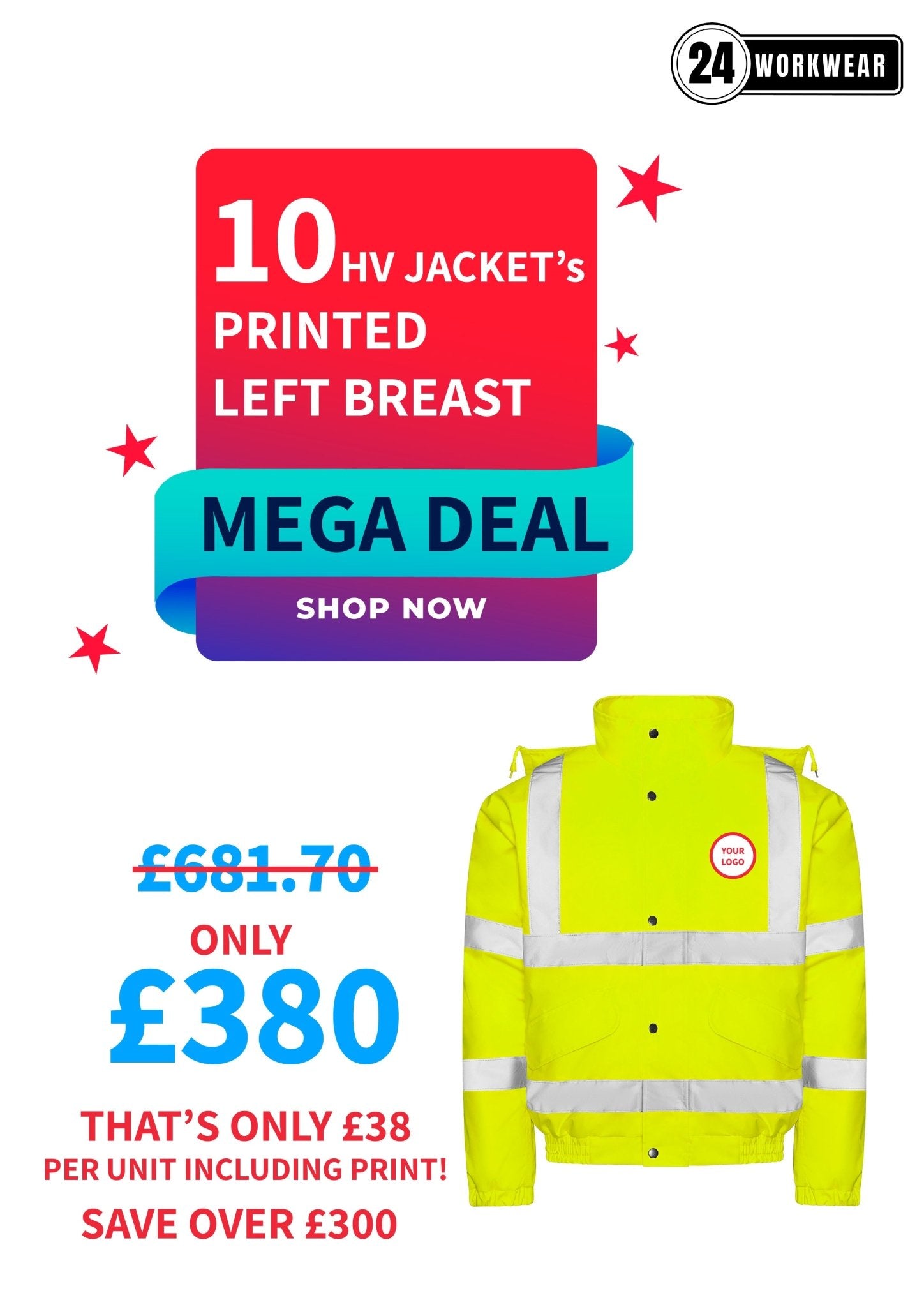 10 x High Visibility Bomber Jackets Deal - 24 Workwear - High Visibility