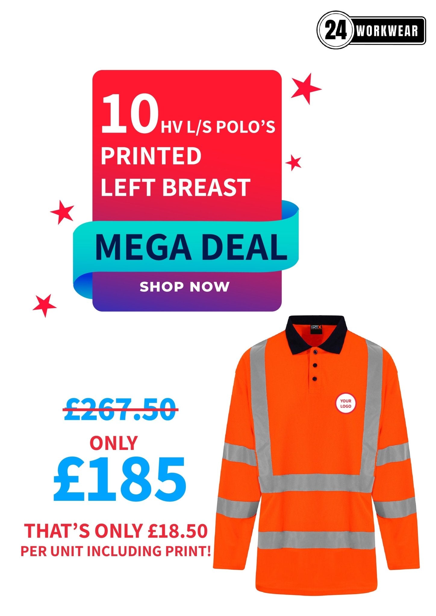 10 x High Visibility Long Sleeve Polo Deal - 24 Workwear -