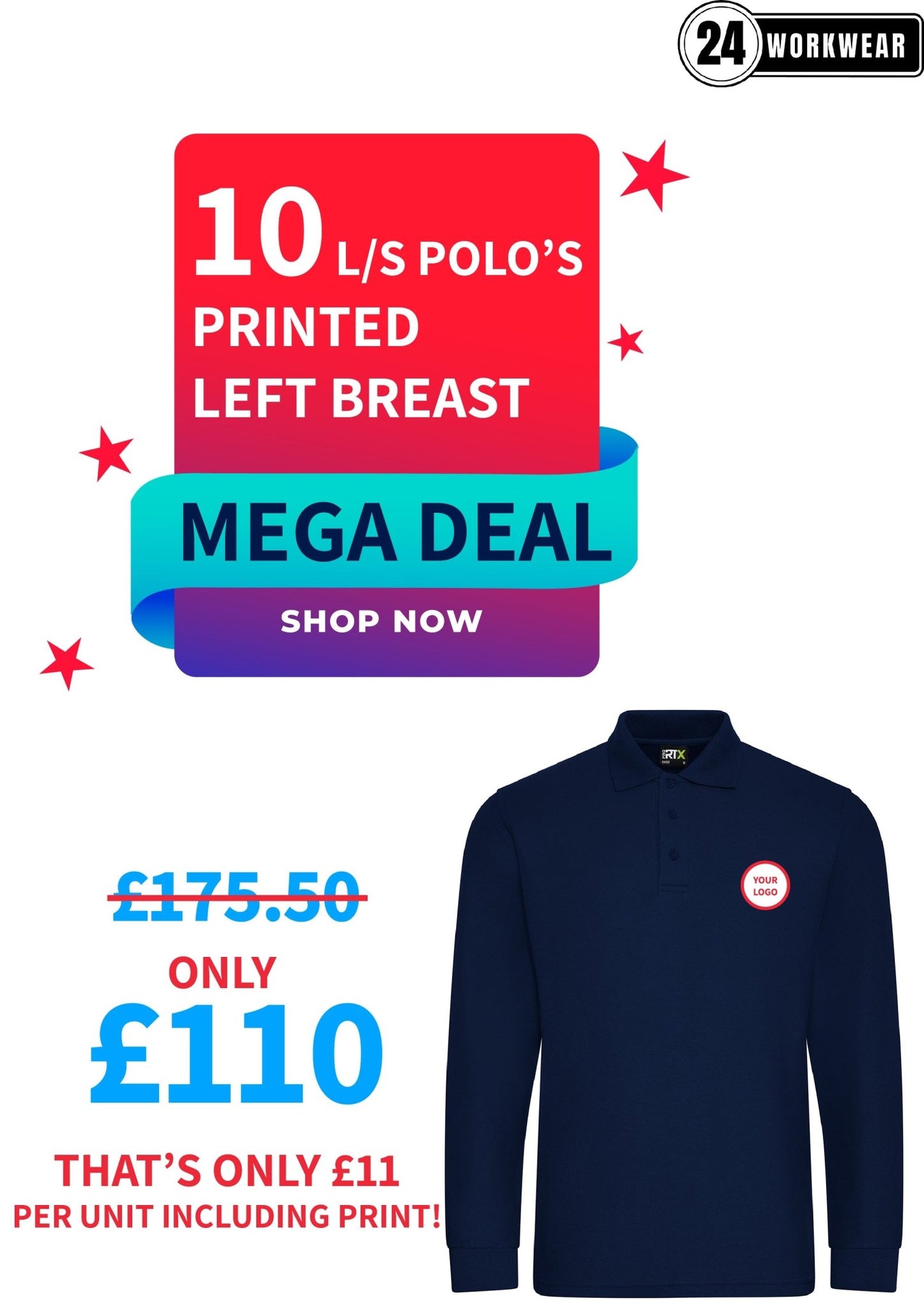 10 x Long Sleeve Polo Deal - 24 Workwear - Polo