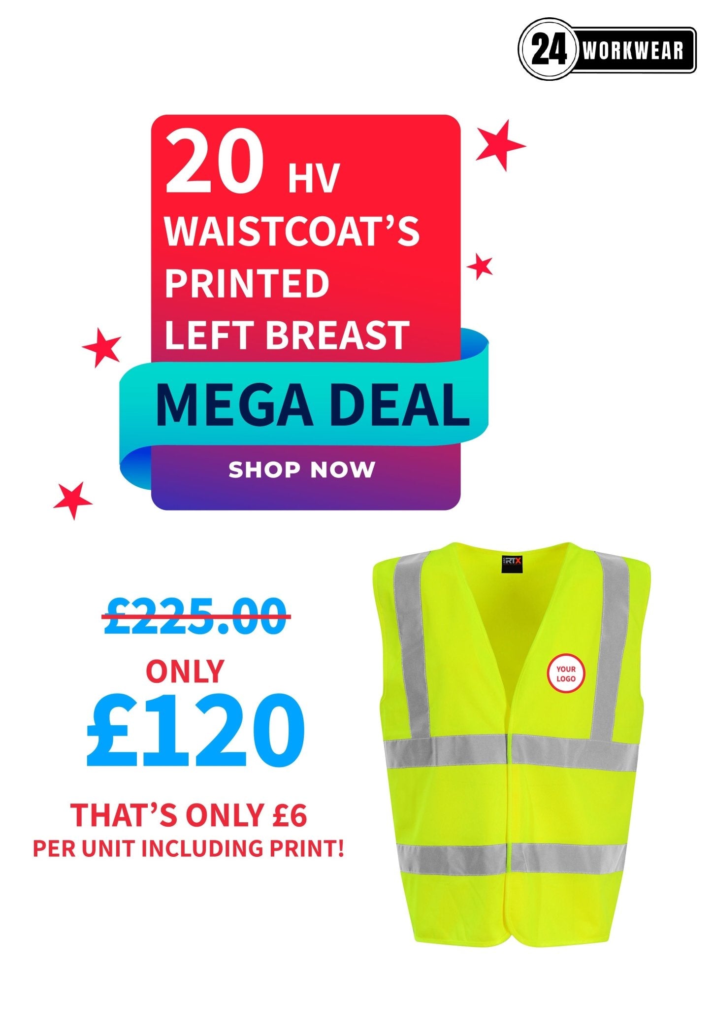 20 x High Visibility Waistcoat Deal - 24 Workwear - High Visibility