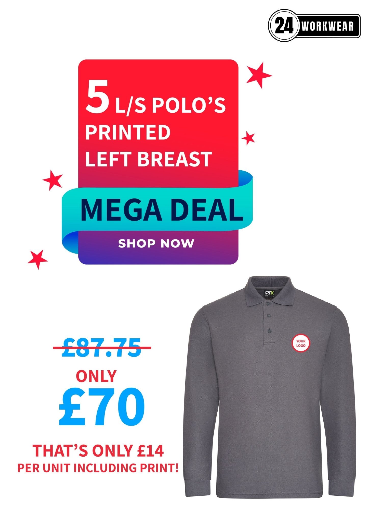 5 x Long Sleeve Polo Deal - 24 Workwear - Polo