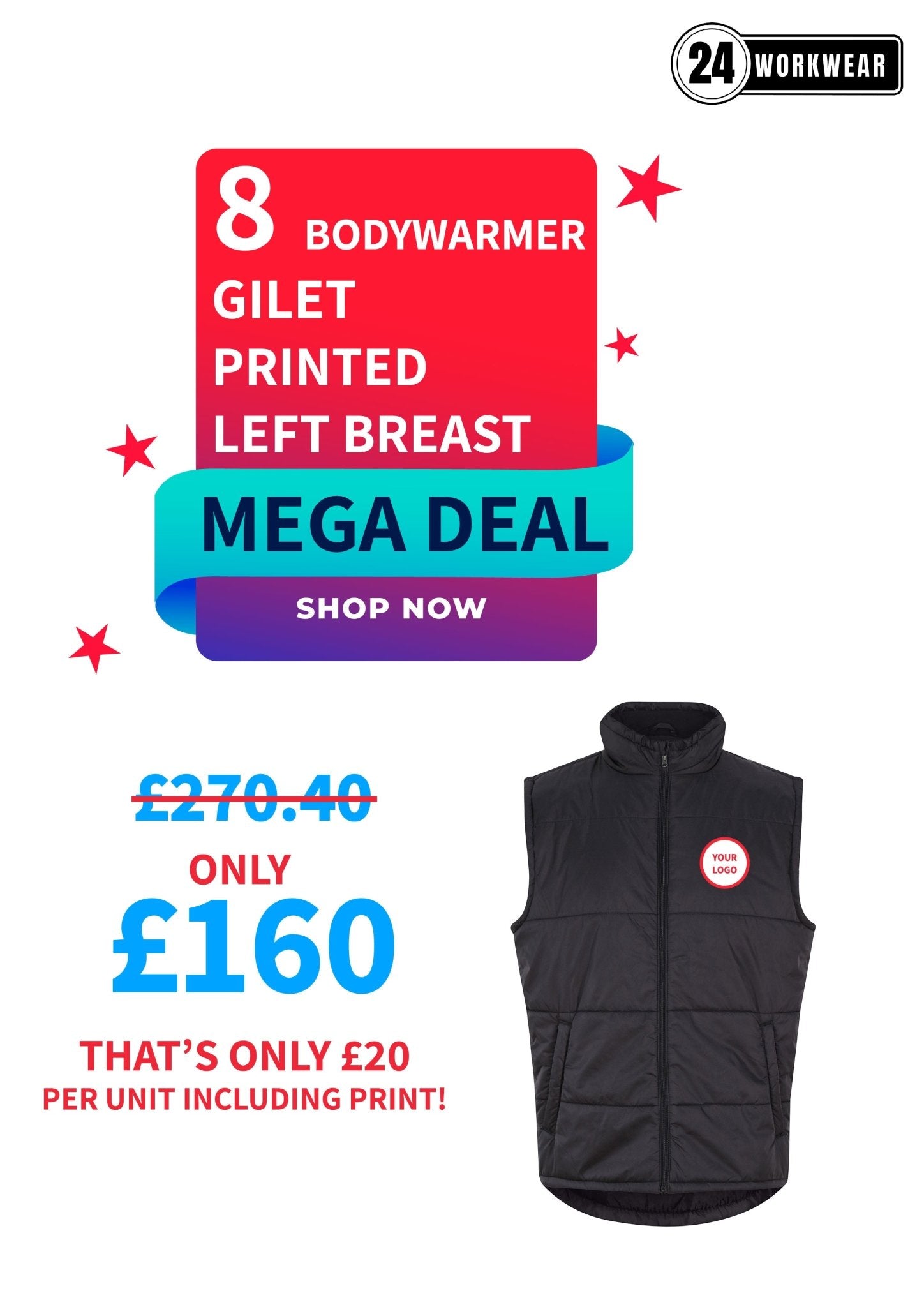 8 x Bodywarmer Gilet Deal - 24 Workwear - Jacket