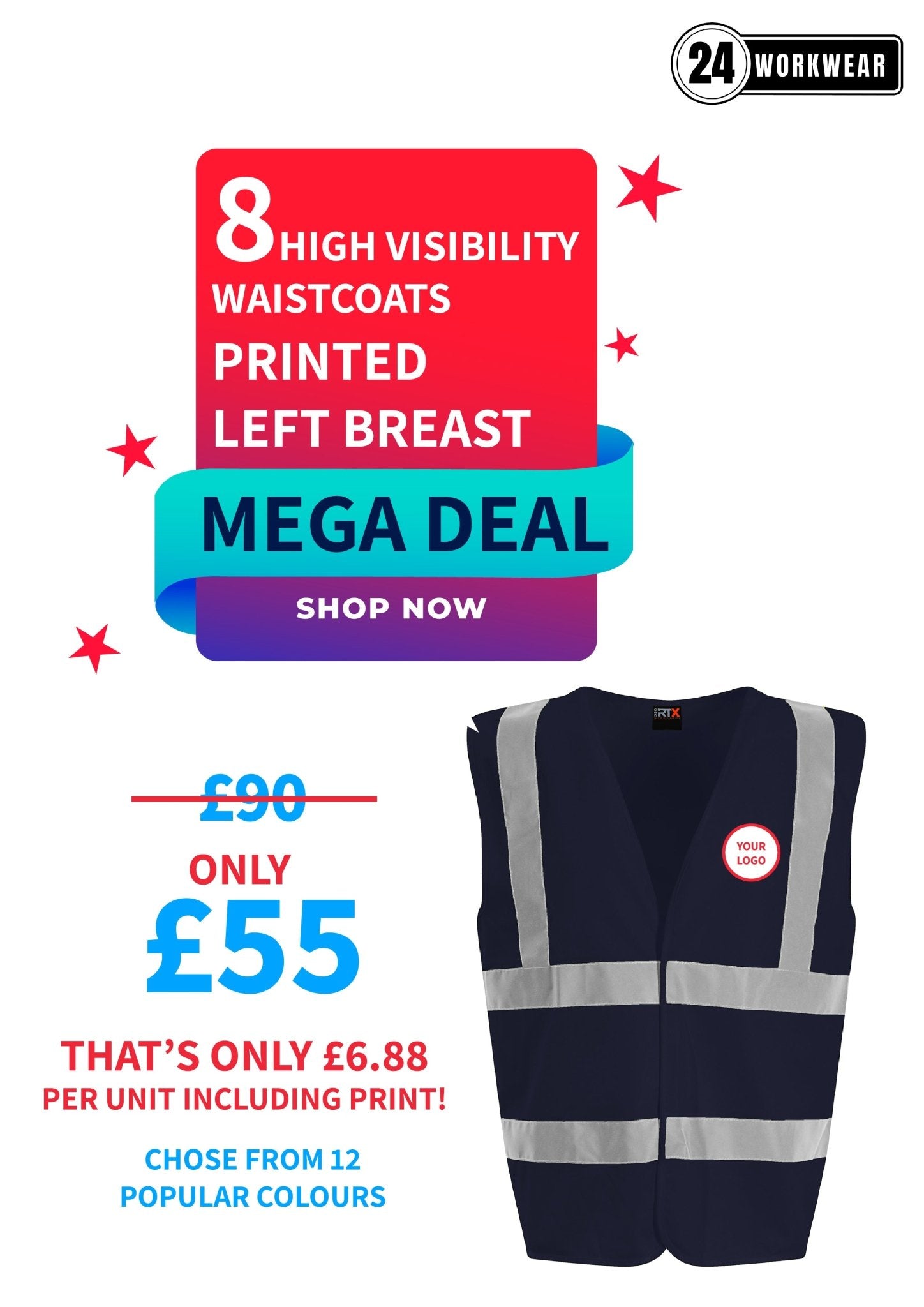 8 x High Visibility Waistcoat Deal - 24 Workwear - High Visibility