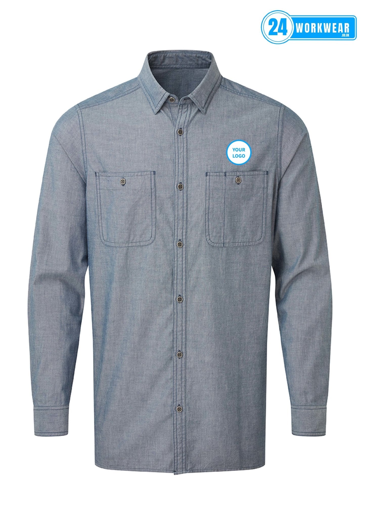 Premier Fairtrade Organic Long Sleeve Chambray Shirt - 24 Workwear - Shirt