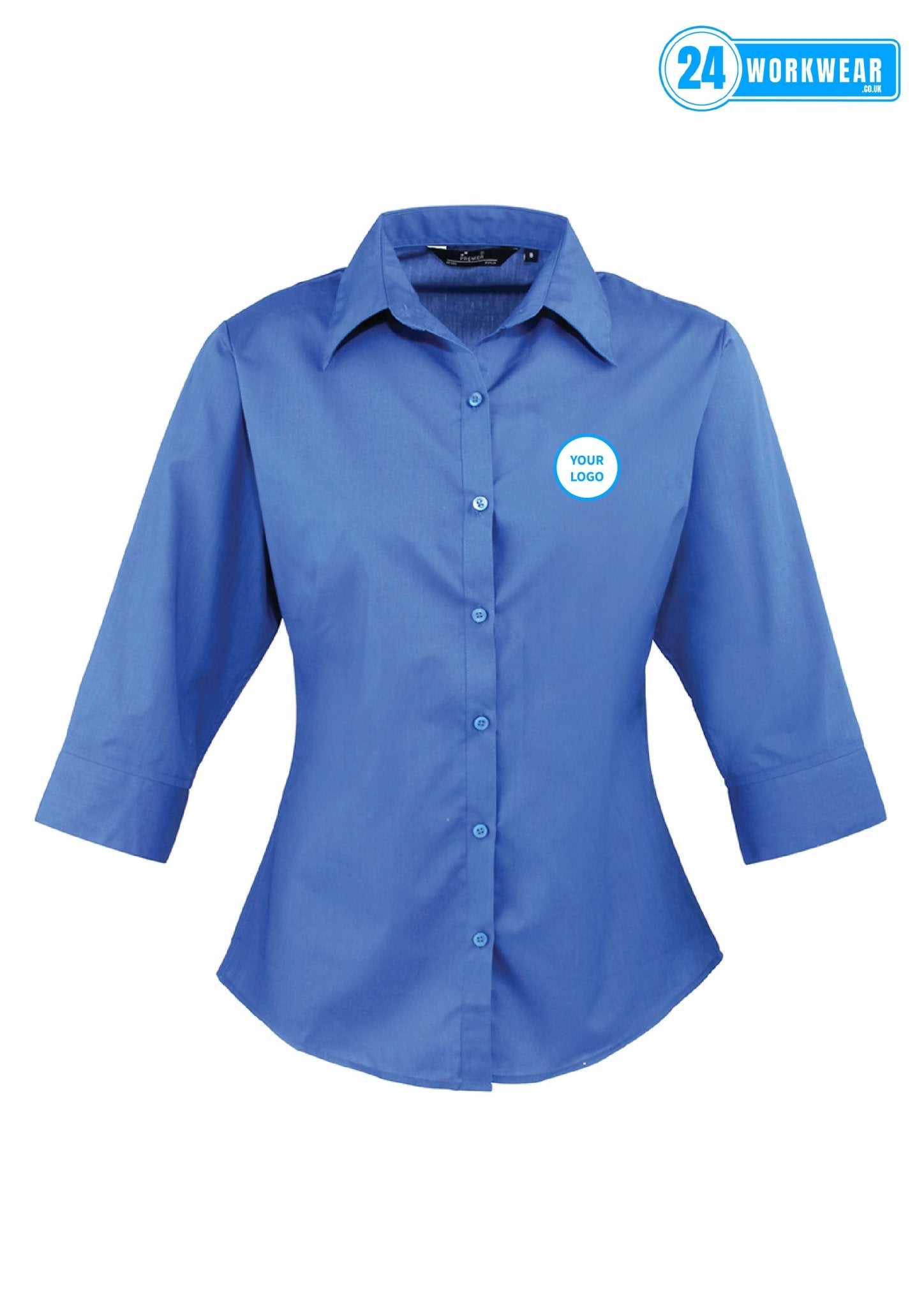 Premier Ladies 3/4 Sleeve Poplin Blouse - 24 Workwear - Shirt