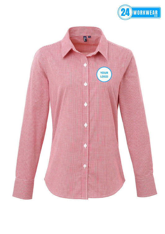 Premier Ladies Gingham Long Sleeve Shirt - 24 Workwear - Shirt