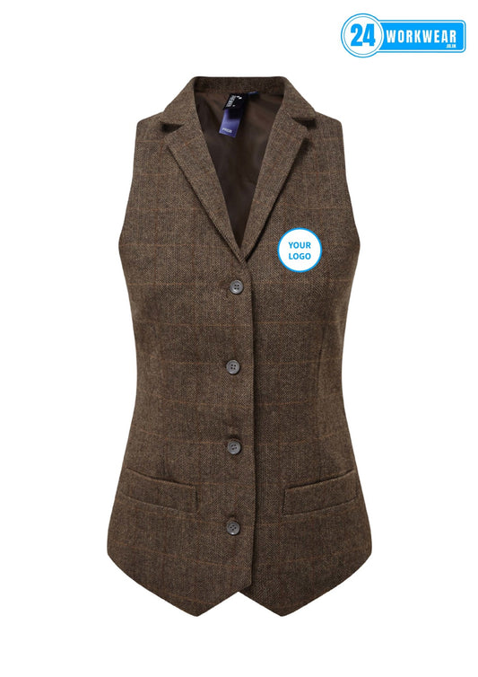 Premier Ladies Herringbone Waistcoat - 24 Workwear - Waistcoat