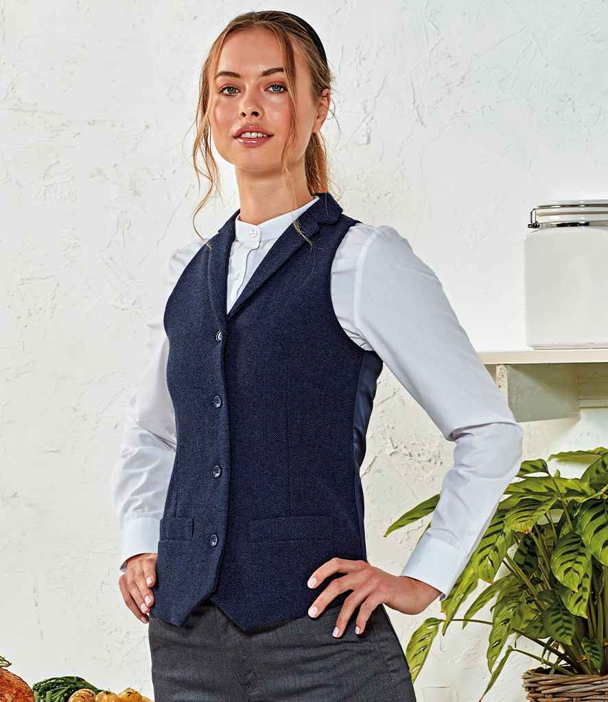 Premier Ladies Herringbone Waistcoat - 24 Workwear - Waistcoat