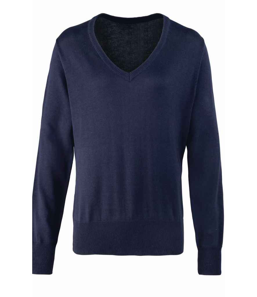 Premier Ladies Knitted Cotton Acrylic V Neck Sweater - 24 Workwear - Jumper