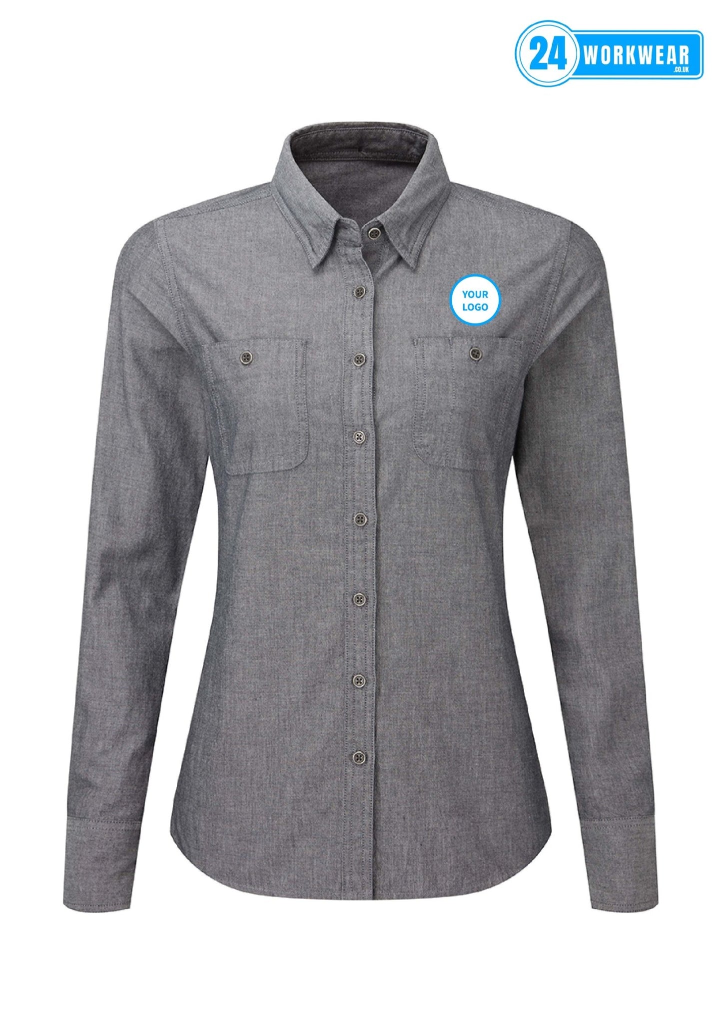 Premier Ladies Organic Fairtrade Long Sleeve Chambray Shirt - 24 Workwear - Shirt