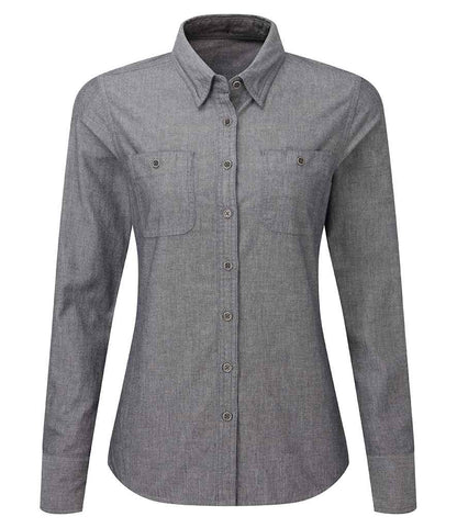 Premier Ladies Organic Fairtrade Long Sleeve Chambray Shirt - 24 Workwear - Shirt