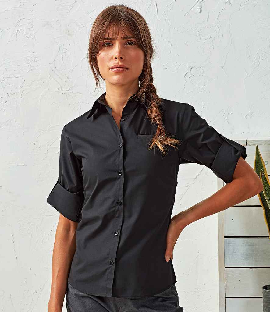 Premier Ladies Roll Sleeve Poplin Blouse - 24 Workwear - Blouse