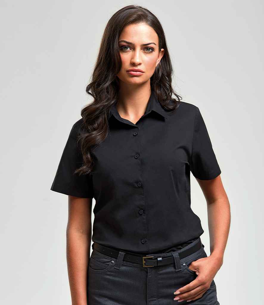 Premier Ladies Short Sleeve Stretch Fit Poplin Shirt - 24 Workwear - Shirt