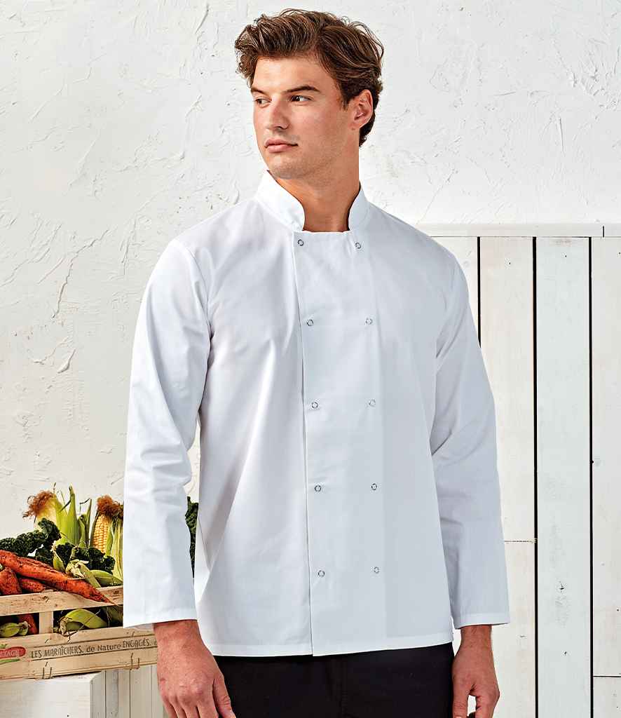 Premier Unisex Long Sleeve Stud Front Chef's Jacket - 24 Workwear - Tunic